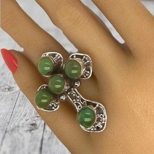 New. Size 8. Green Turquoise Cross Statement Ring. Sterling Silver.  Southwest S